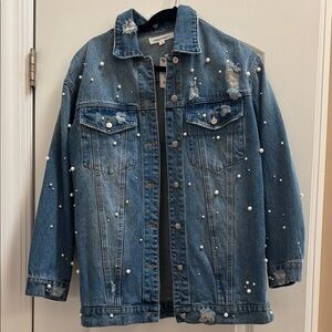 Pearl Studded Blue Denim Jacket